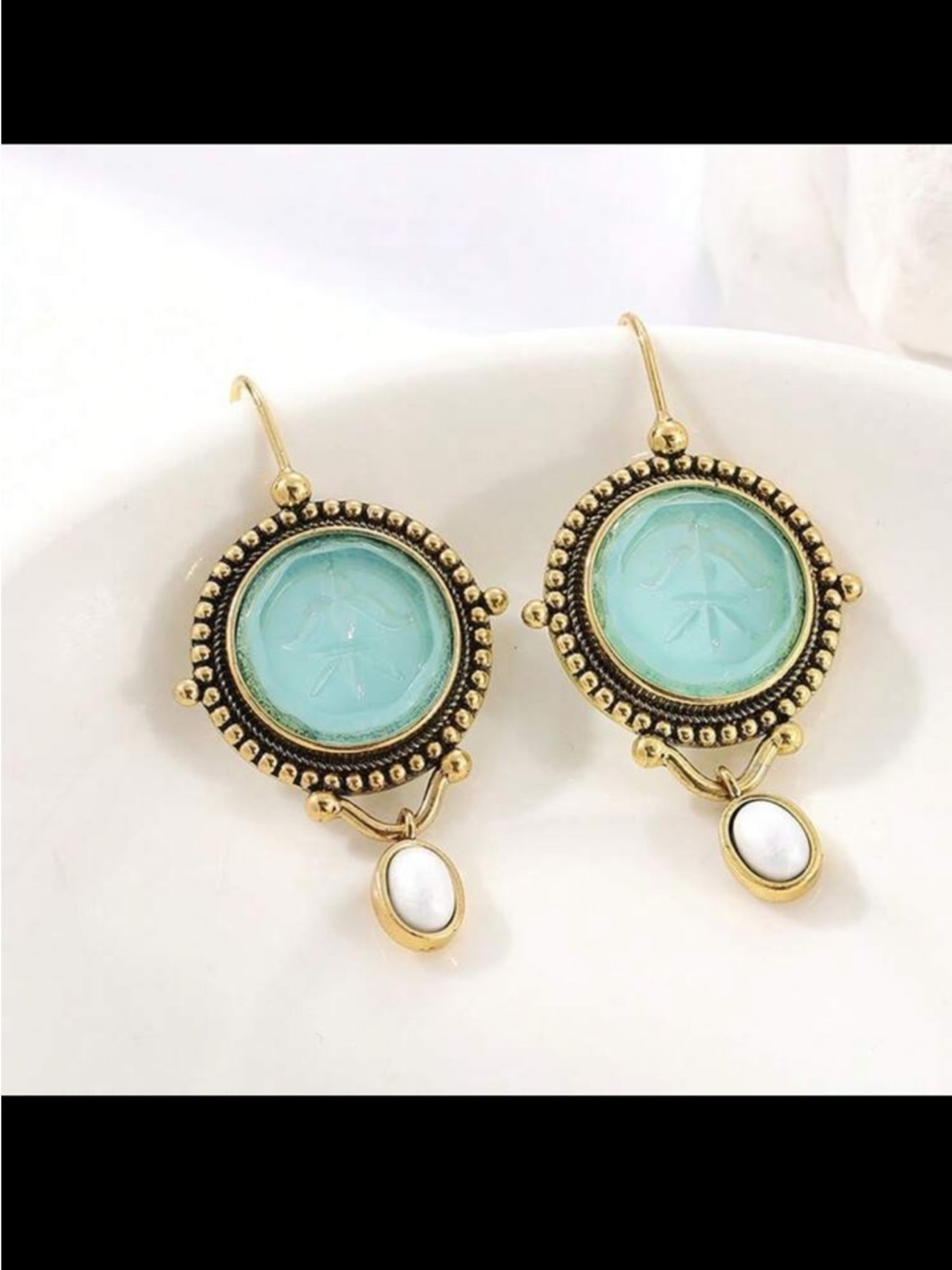 Gold-Tone Aqua Drop Dangle Earrings with White Accent R 517
